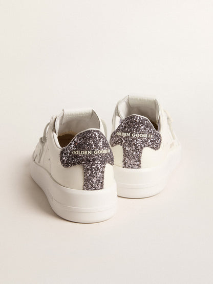 Golden Goose Womens Purestar With White Leather Star And Anthracite Glitter Heel Tab Womens