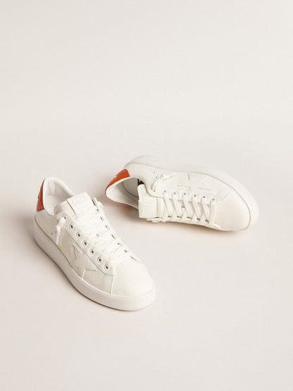 Golden Goose Womens Purestar With White Leather Star And Orange Heel Tab Womens