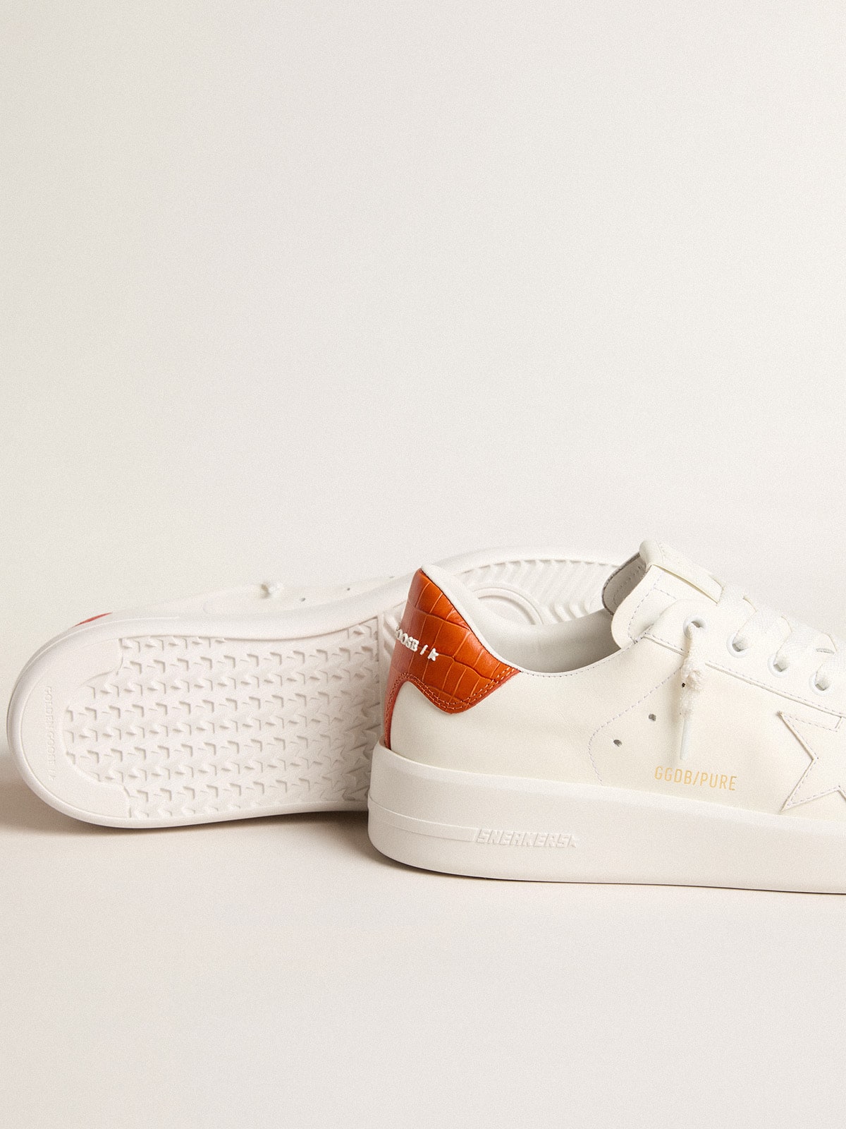 Golden Goose Womens Purestar With White Leather Star And Orange Heel Tab Womens