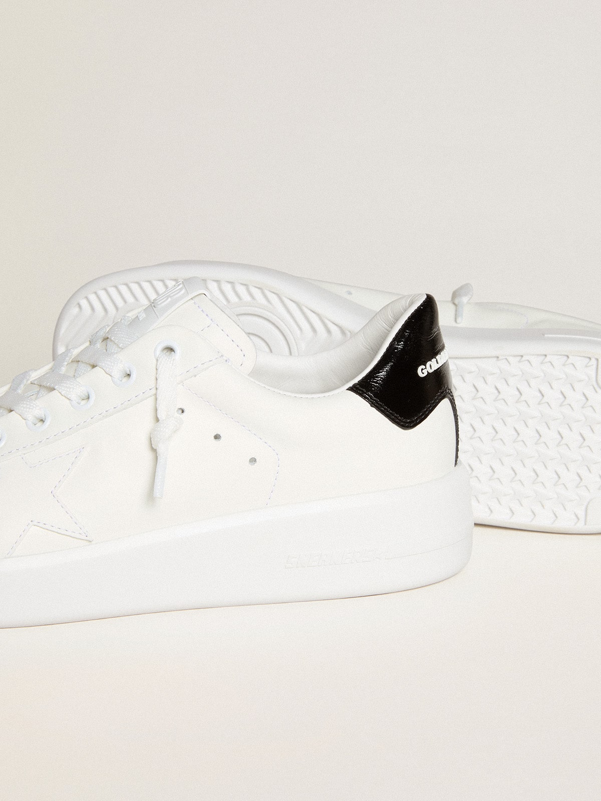 Golden Goose Womens Purestar With Leather Star And Black Patent Leather Heel Tab Womens