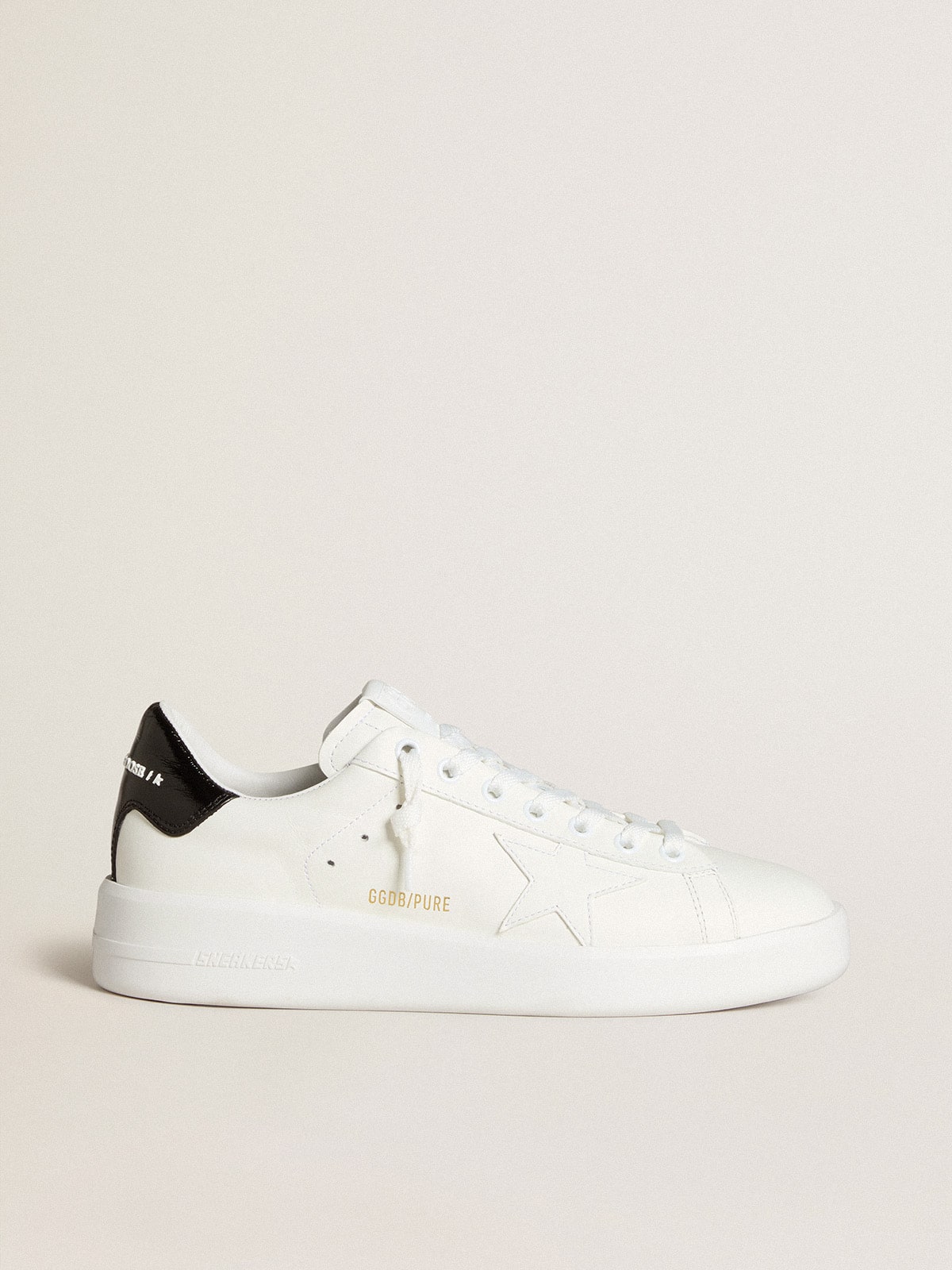 Golden Goose Womens Purestar With Leather Star And Black Patent Leather Heel Tab Womens