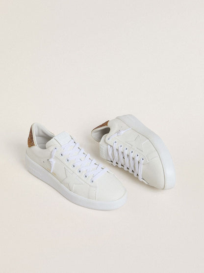 Golden Goose Womens Purestar With White Leather Star And Brown Crystal Heel Tab Womens