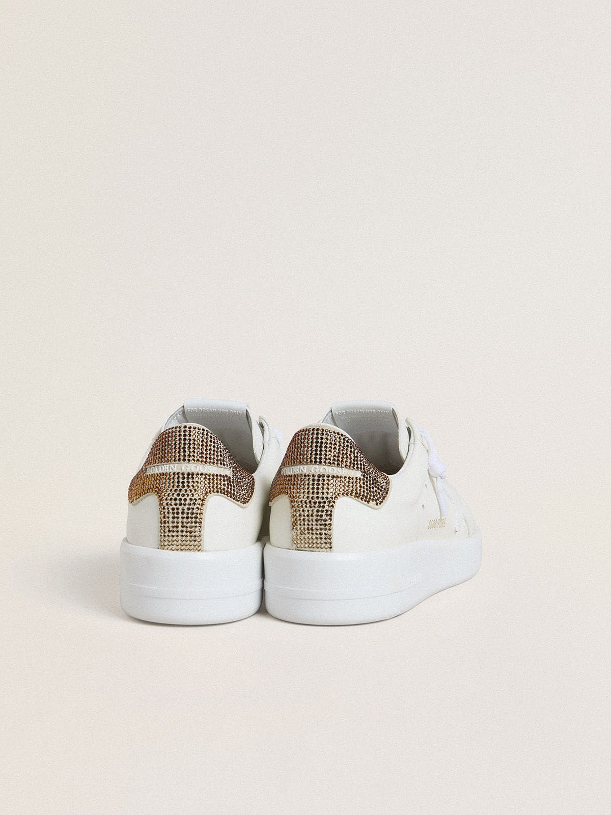 Golden Goose Womens Purestar With White Leather Star And Brown Crystal Heel Tab Womens