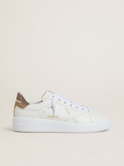 Golden Goose Womens Purestar With White Leather Star And Brown Crystal Heel Tab Womens