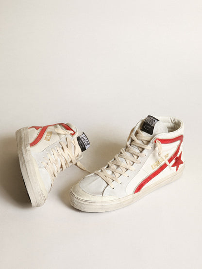 Golden Goose Slide With A Red Laminated Leather Star And Flash Womens
