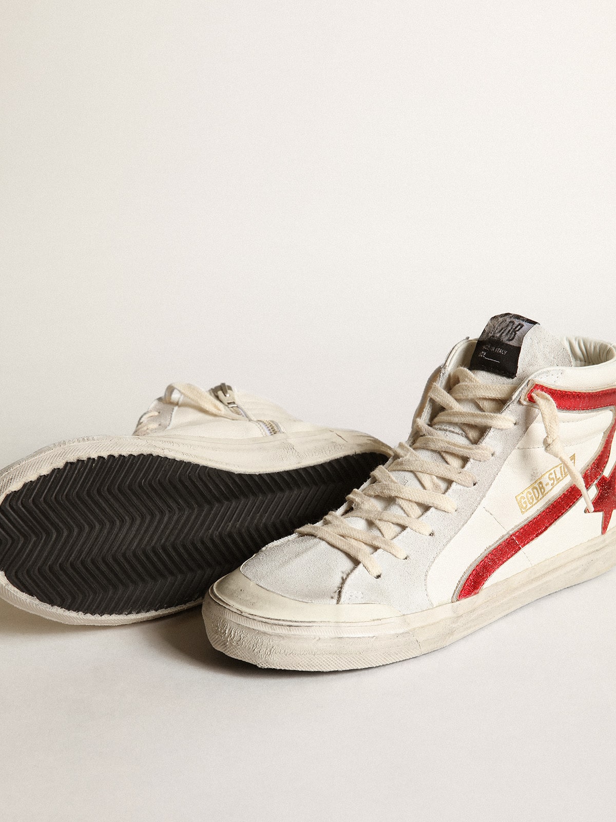 Golden Goose Slide With A Red Laminated Leather Star And Flash Womens