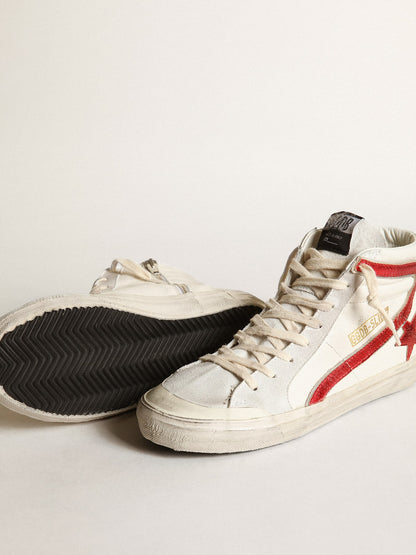 Golden Goose Slide With A Red Laminated Leather Star And Flash Womens