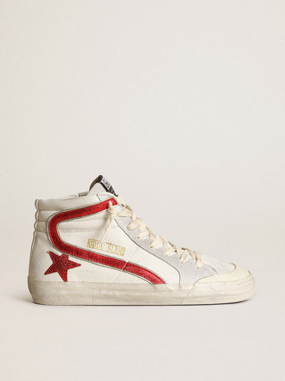 Golden Goose Slide With A Red Laminated Leather Star And Flash Womens