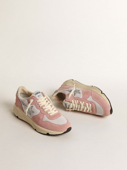 Golden Goose Womens Running Sole In Gray Mesh And Suede With Silver Glitter Star Womens
