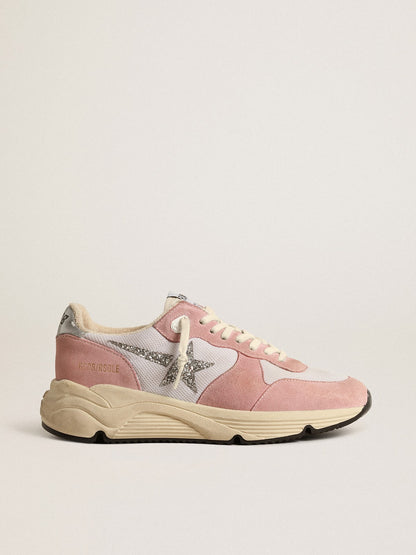 Golden Goose Womens Running Sole In Gray Mesh And Suede With Silver Glitter Star Womens