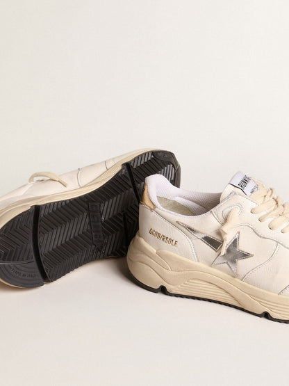 Golden Goose Running Sole In Nappa With Silver Star And Gold Leather Heel Tab Womens