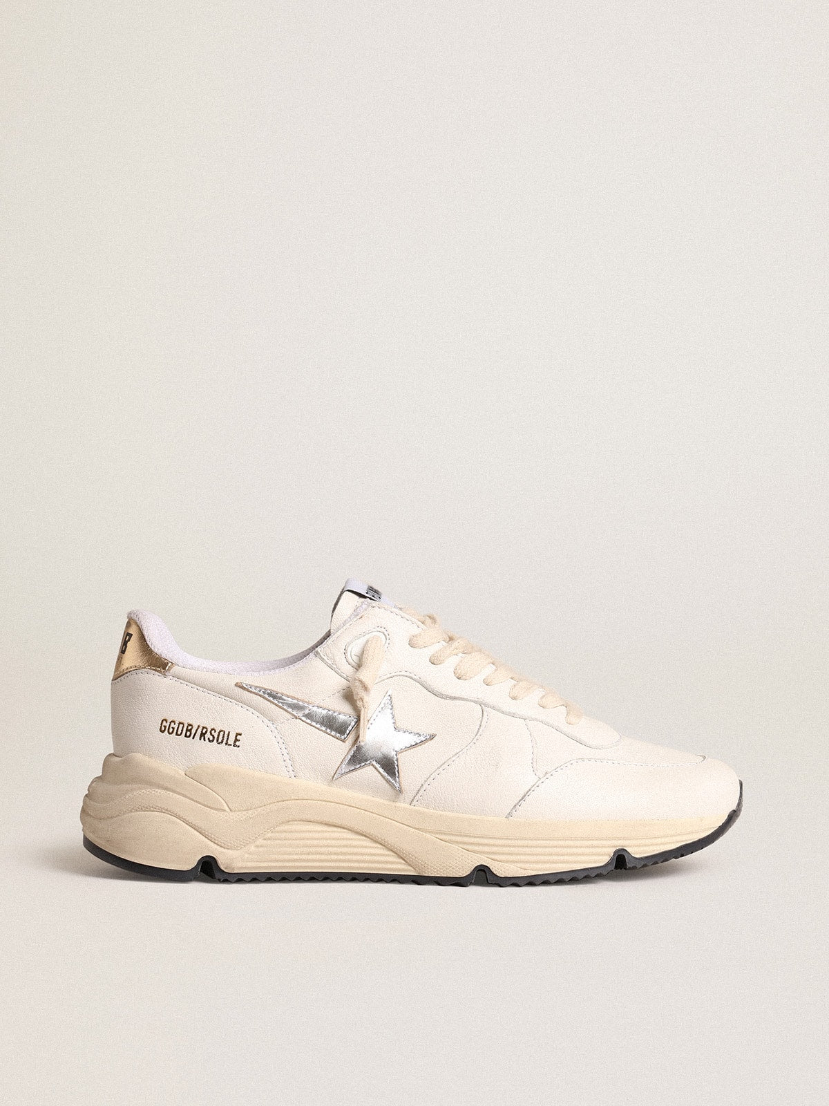 Golden Goose Running Sole In Nappa With Silver Star And Gold Leather Heel Tab Womens