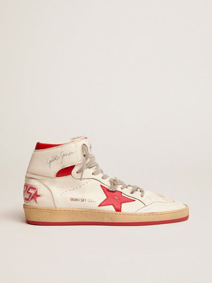 Golden Goose Womens Sky-Star In White Nappa With Red Star And Heel Tab Womens