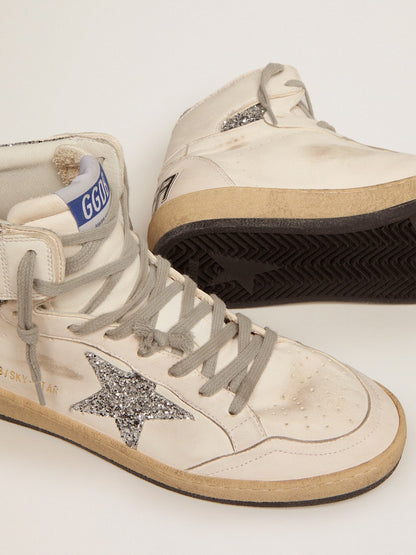 Golden Goose Womens Sky-Star With Signature On The Ankle And Silver Inserts Womens