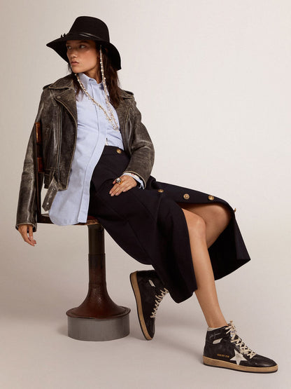 Golden Goose Womens Sky-Star In Black Nappa With White Star Womens