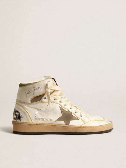 Golden Goose Womens Sky-Star In White Nappa Leather With Dove-Gray Suede Star Womens