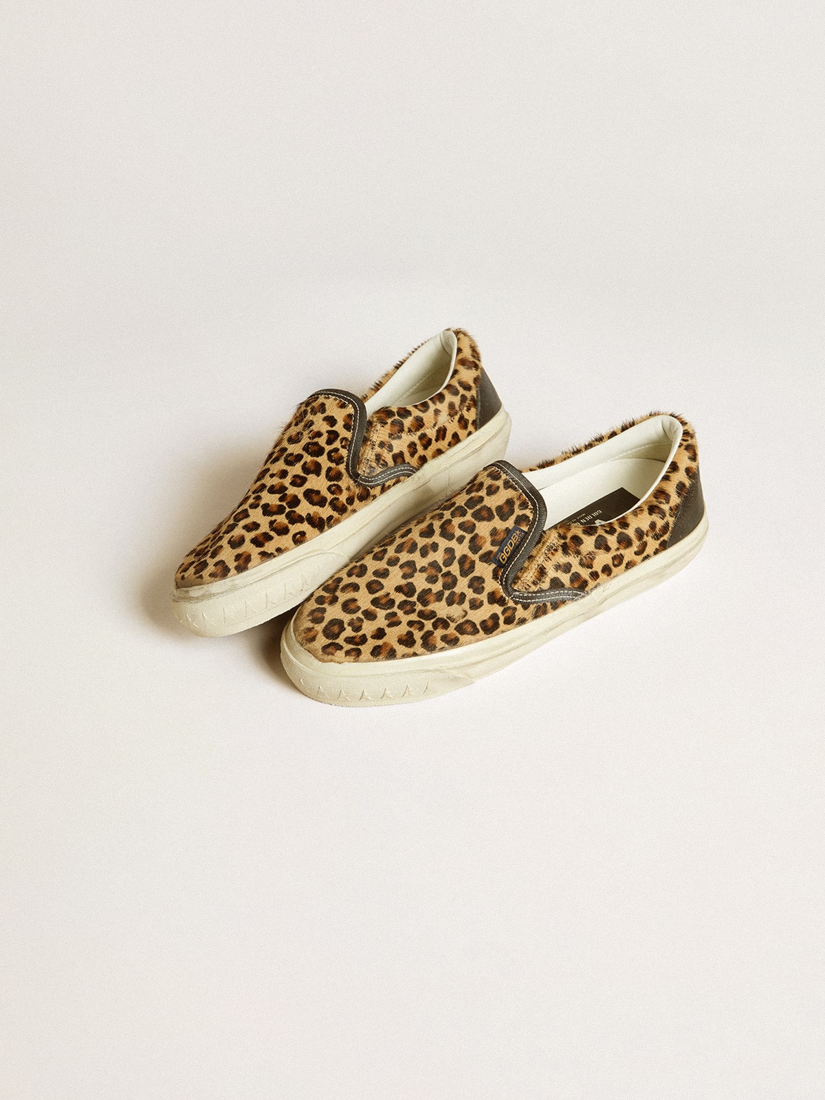 Golden Goose Womens Vce Penstar In Leopard-Print Pony Skin With Black Leather Heel Tab Womens