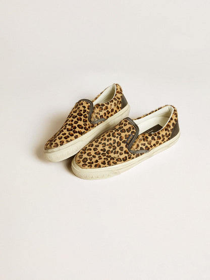 Golden Goose Womens Vce Penstar In Leopard-Print Pony Skin With Black Leather Heel Tab Womens