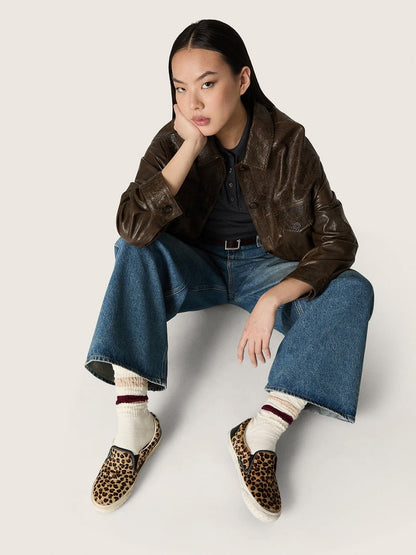 Golden Goose Womens Vce Penstar In Leopard-Print Pony Skin With Black Leather Heel Tab Womens