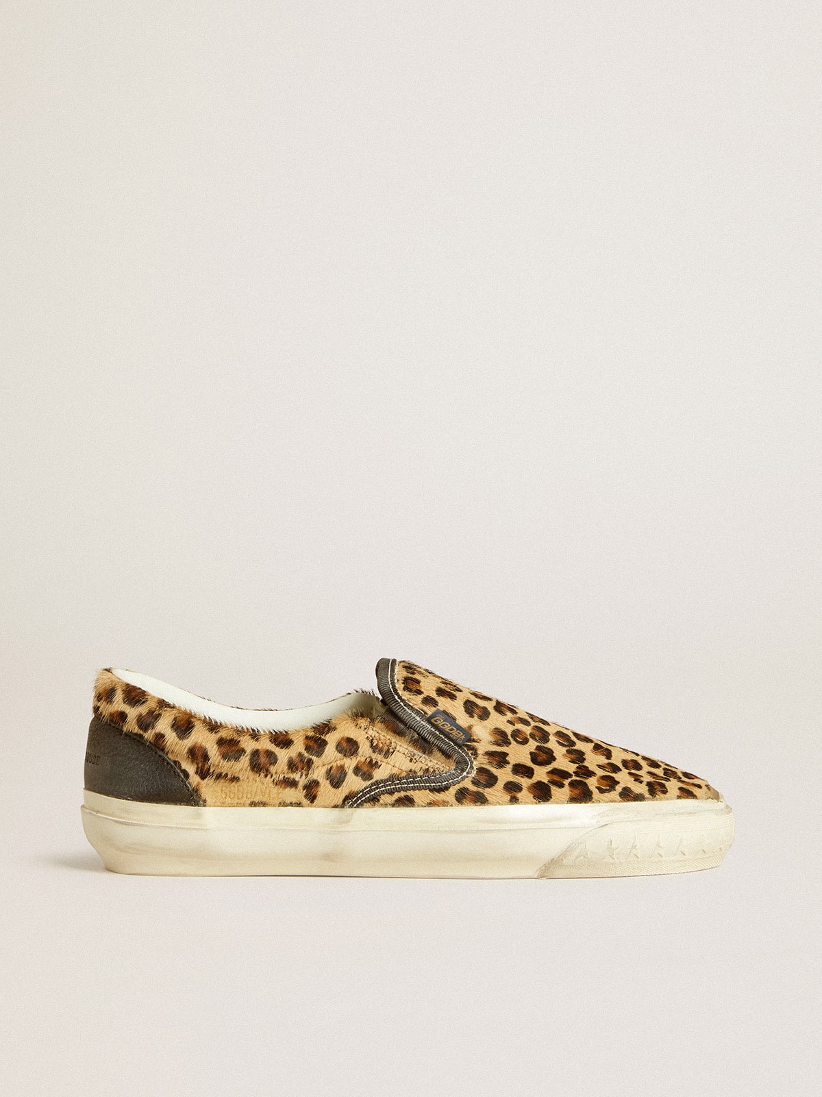 Golden Goose Womens Vce Penstar In Leopard-Print Pony Skin With Black Leather Heel Tab Womens
