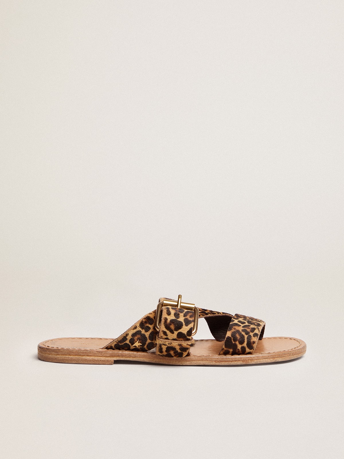 Golden Goose Womens Margaret Flat Sandals In Leopard-Print Pony Skin Womens