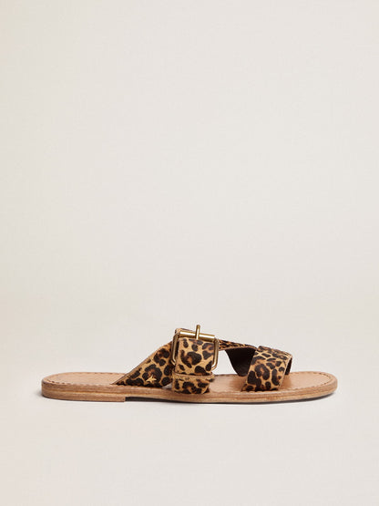 Golden Goose Womens Margaret Flat Sandals In Leopard-Print Pony Skin Womens