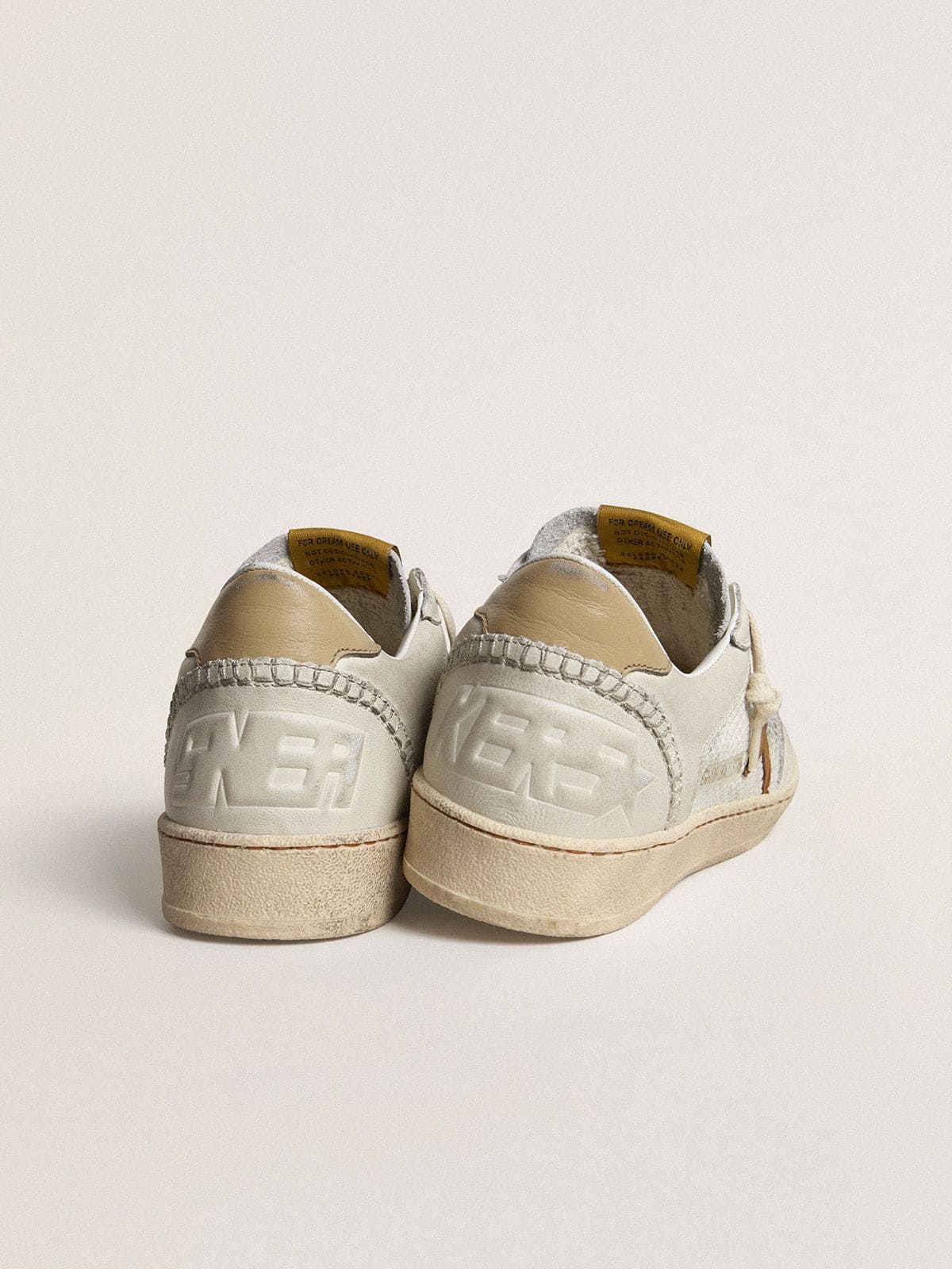Golden Goose Womens Ball Star In White Nappa And Mesh With Tobacco-Colored Nubuck Star And Beige Heel Tab Womens