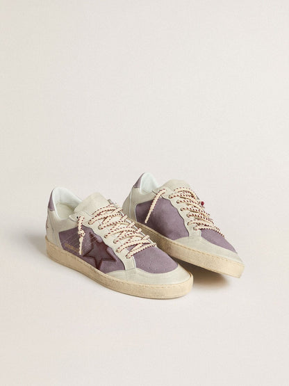 Golden Goose Womens Ball Star In Lilac Suede With Burgundy Leather Star And Lilac Suede Heel Tab Womens
