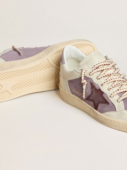 Golden Goose Womens Ball Star In Lilac Suede With Burgundy Leather Star And Lilac Suede Heel Tab Womens