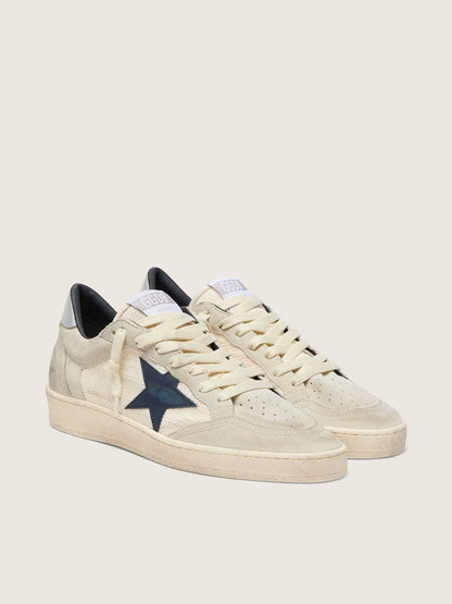 Golden Goose Womens Ball Star Ltd In Gray Suede With Blue Star And Cream-Colored Crochet Inserts Womens