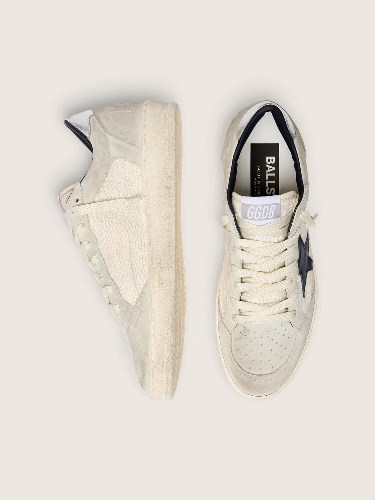 Golden Goose Womens Ball Star Ltd In Gray Suede With Blue Star And Cream-Colored Crochet Inserts Womens