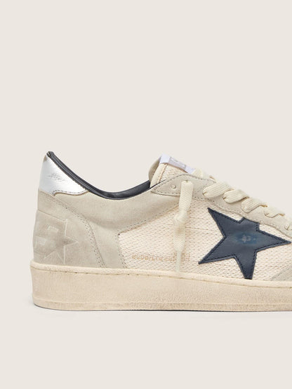 Golden Goose Womens Ball Star Ltd In Gray Suede With Blue Star And Cream-Colored Crochet Inserts Womens