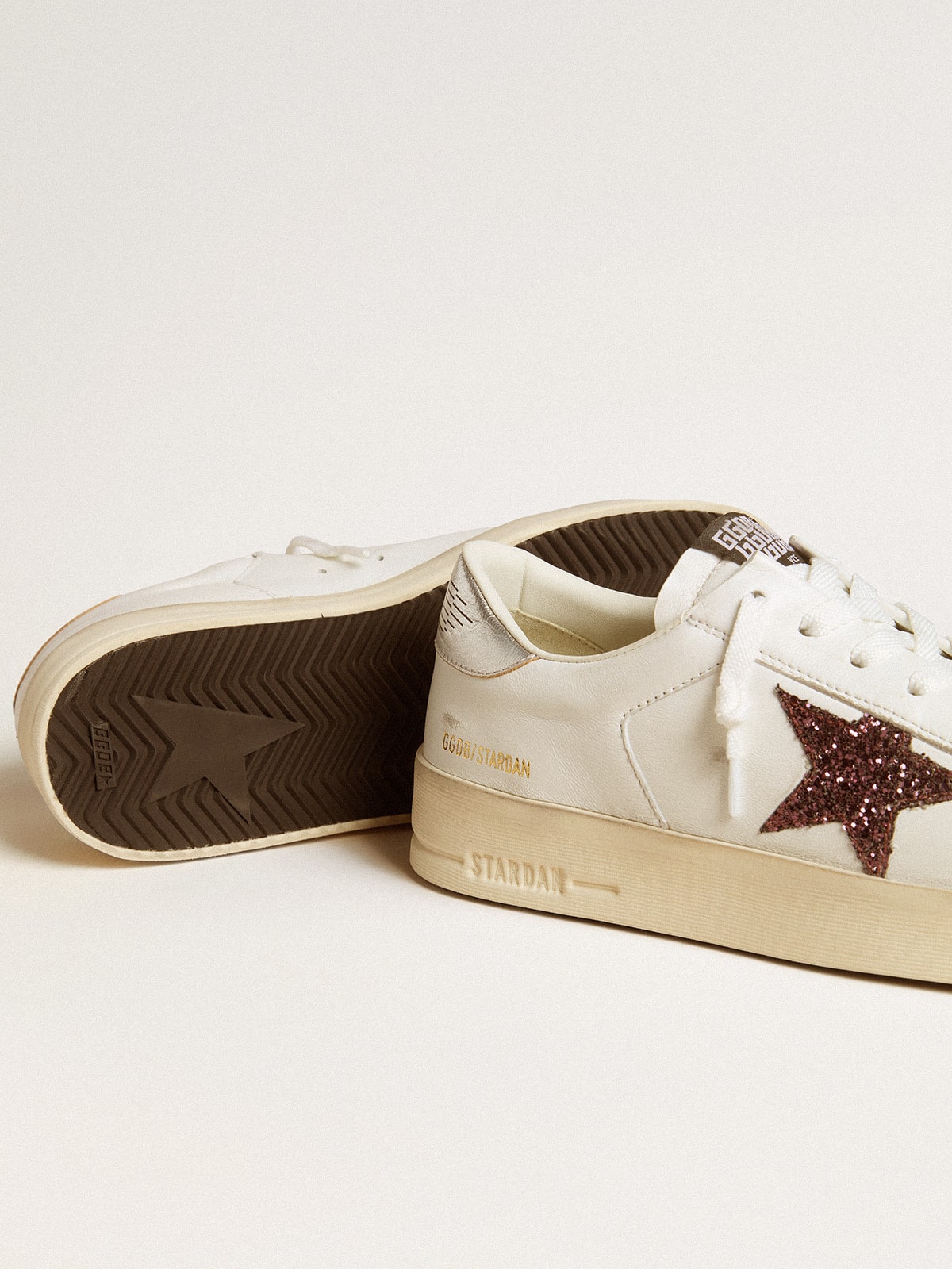 Golden Goose Womens Stardan In Nappa With Glitter Star And Metallic Leather Heel Tab Womens