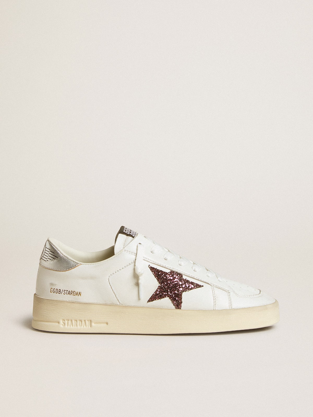 Golden Goose Womens Stardan In Nappa With Glitter Star And Metallic Leather Heel Tab Womens