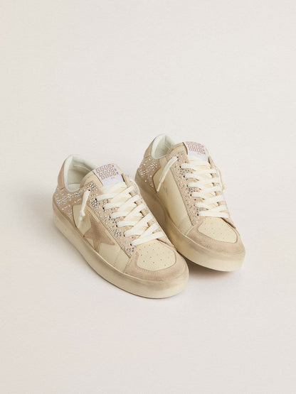 Golden Goose Stardan In Cream-Colored Suede And Leather With Swarovski And A Suede Star Womens