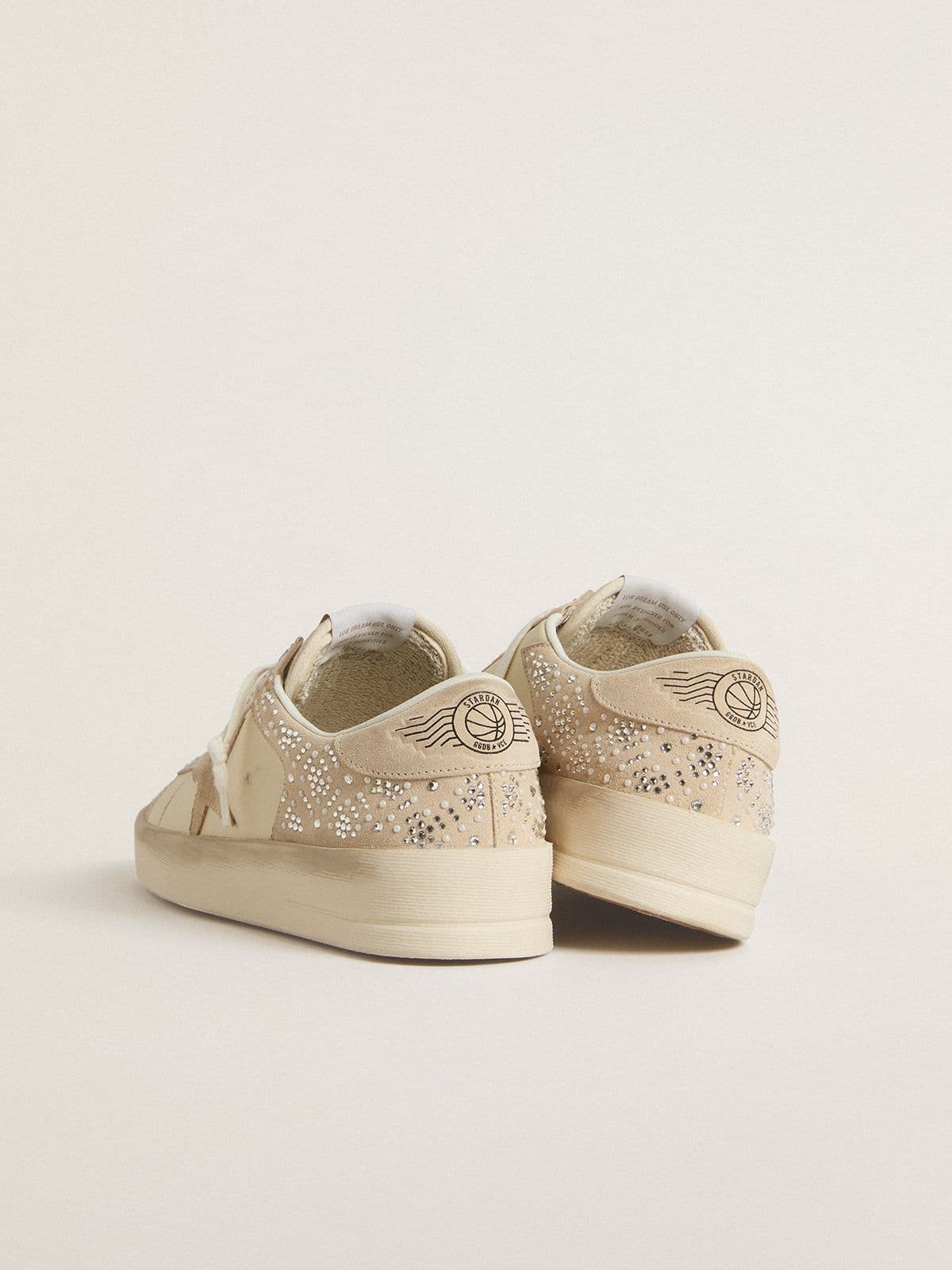 Golden Goose Stardan In Cream-Colored Suede And Leather With Swarovski And A Suede Star Womens