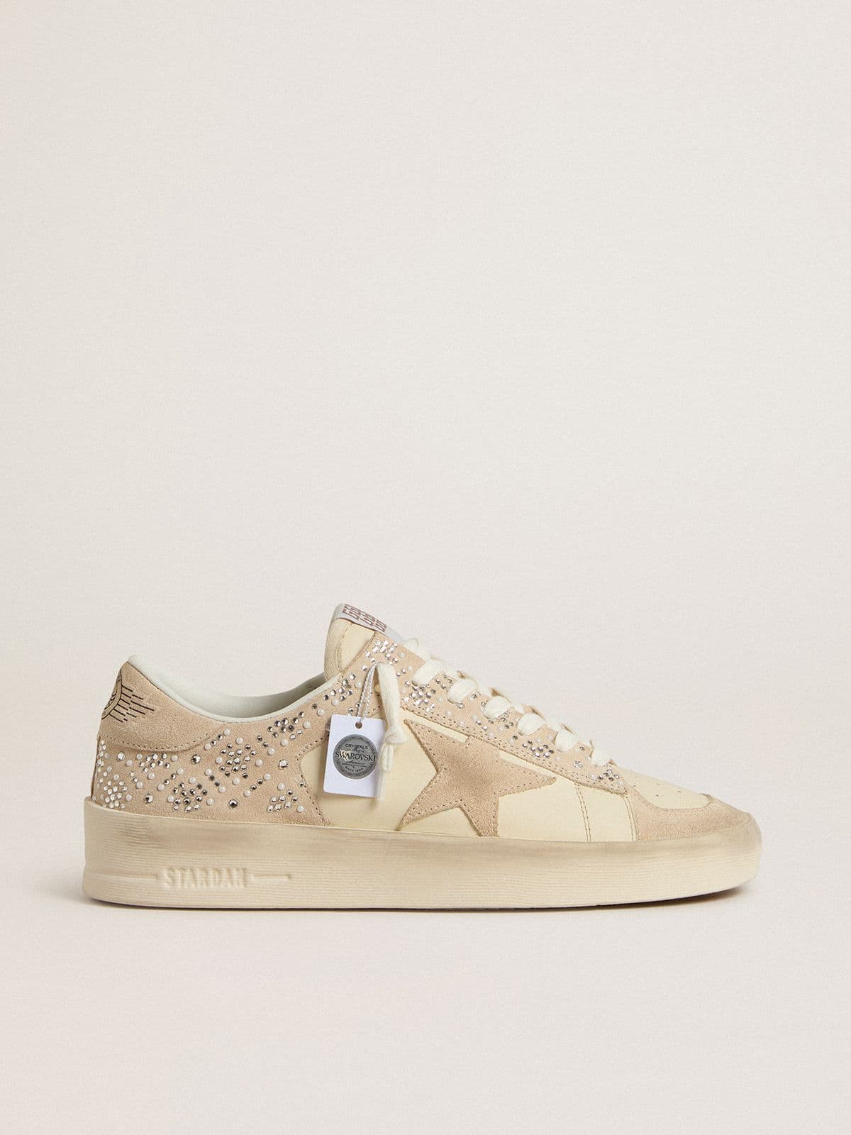 Golden Goose Stardan In Cream-Colored Suede And Leather With Swarovski And A Suede Star Womens