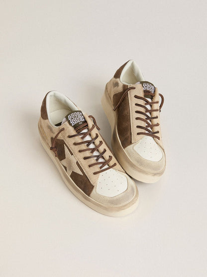 Golden Goose Womens Stardan In Military-Green Suede And Beige Pony Skin With Beige Suede Star Womens