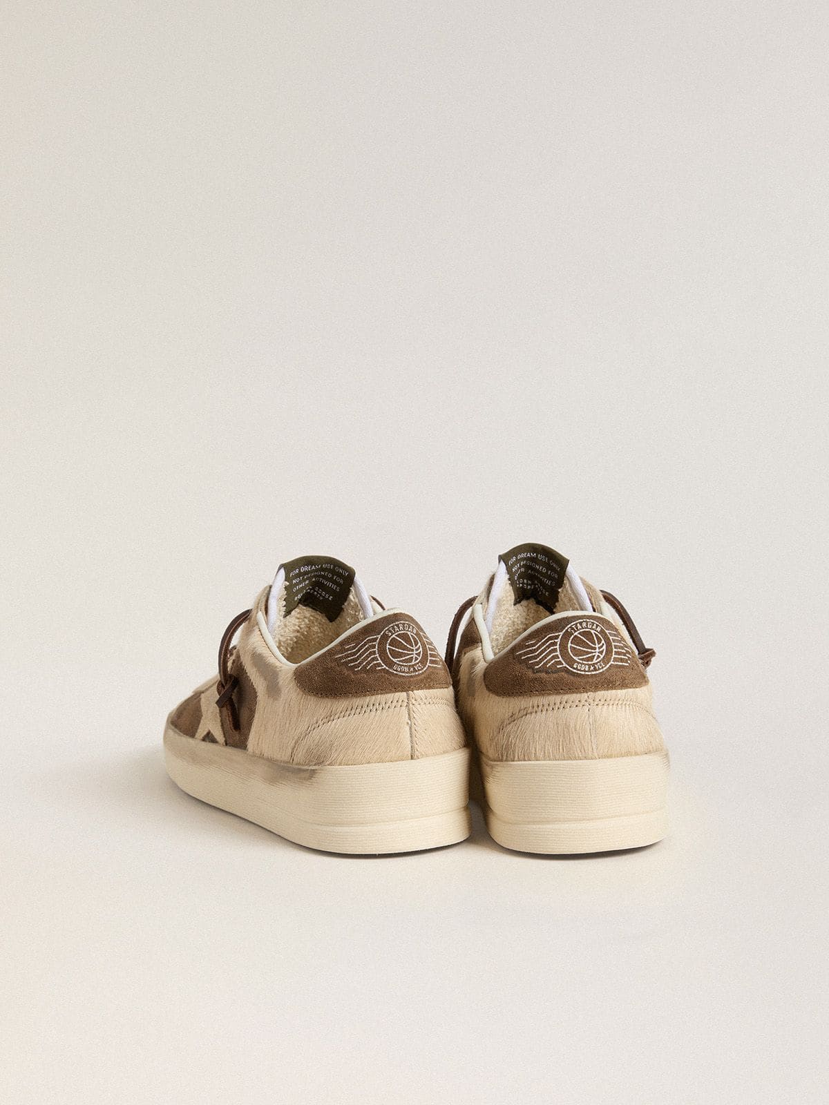 Golden Goose Womens Stardan In Military-Green Suede And Beige Pony Skin With Beige Suede Star Womens