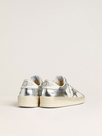 Golden Goose Stardan In Silver Foiled Leather With White Heel Tab Womens