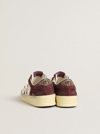 Golden Goose Womens Stardan In White Nappa With Burgundy Suede Star And Heel Tab Womens