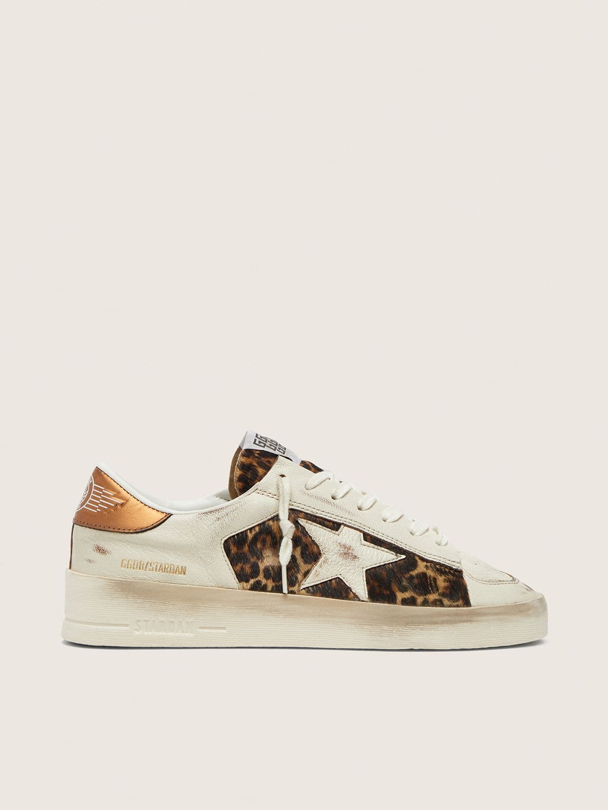 Golden Goose Womens Stardan In White Leather And Leopard Pony Skin With White Leather Star Womens