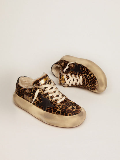 Golden Goose Womens Space-Star Shoes In Animal-Print Pony Skin With Shearling Lining Womens
