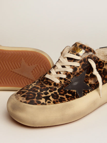 Golden Goose Womens Space-Star Shoes In Animal-Print Pony Skin With Shearling Lining Womens