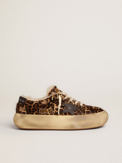 Golden Goose Womens Space-Star Shoes In Animal-Print Pony Skin With Shearling Lining Womens