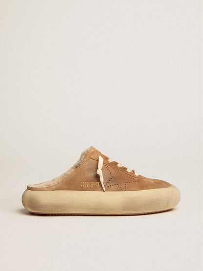 Golden Goose Womens Space-Star Sabot Shoes In Tobacco-Colored Suede With Shearling Lining Womens