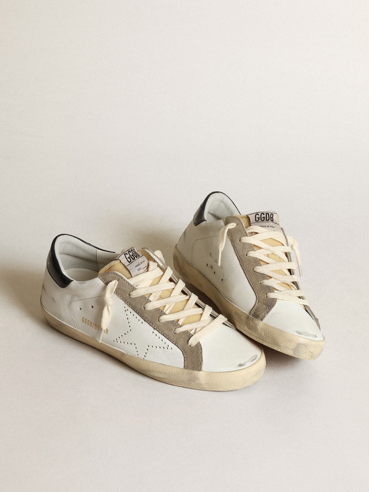 Golden Goose Womens Super-Star With Perforated Star And Midnight Blue Heel Tab Womens