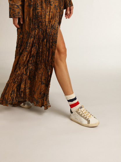 Golden Goose Womens Super-Star With Perforated Star And Midnight Blue Heel Tab Womens