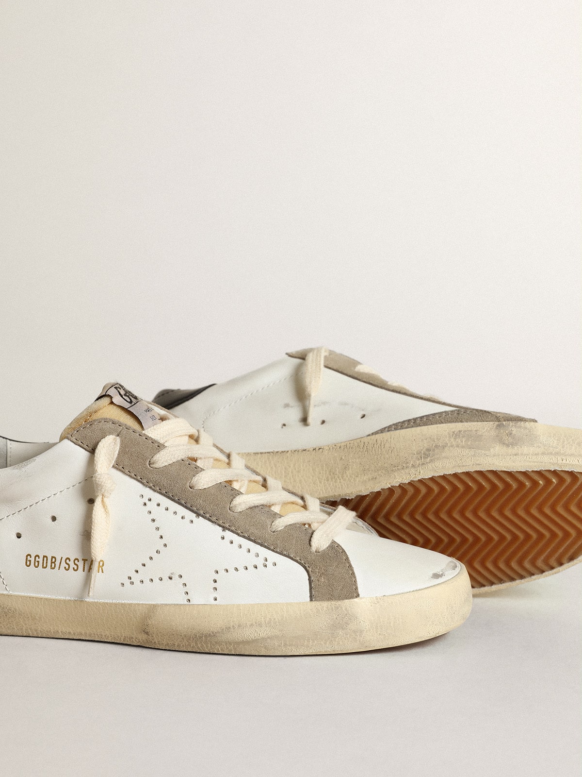 Golden Goose Womens Super-Star With Perforated Star And Midnight Blue Heel Tab Womens