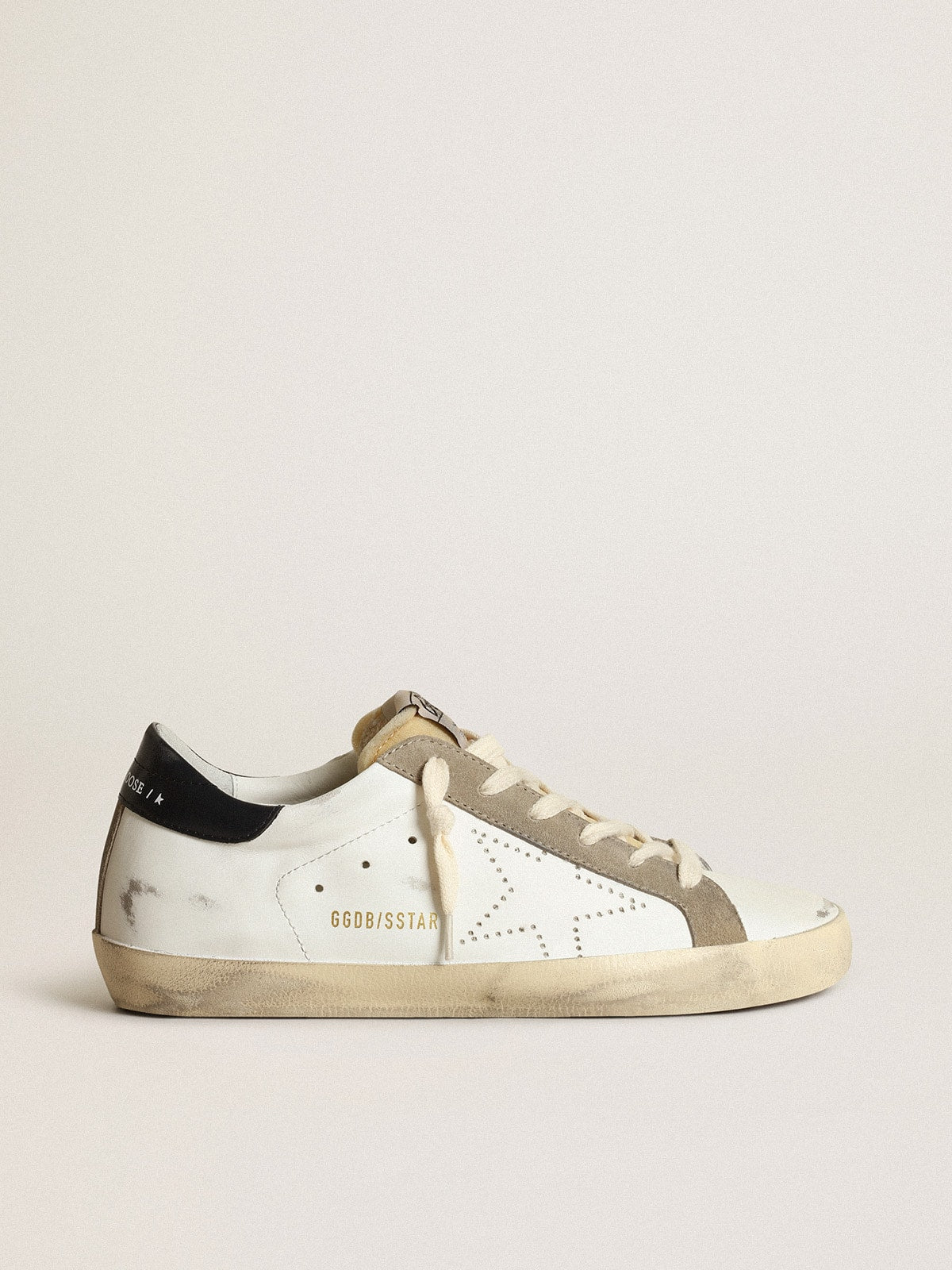 Golden Goose Womens Super-Star With Perforated Star And Midnight Blue Heel Tab Womens